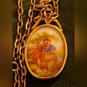 Fargonard Porcelain Cameo Necklace Courting Couple